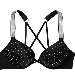 VICTORIA'S SECRET SWIM Shine Strap Push-Up Rhinestone Embellished Bikini Top 32D